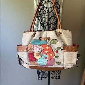 Artfully Executed Vintage Fossil Floral Canvas Patchwork Shoulder Bag